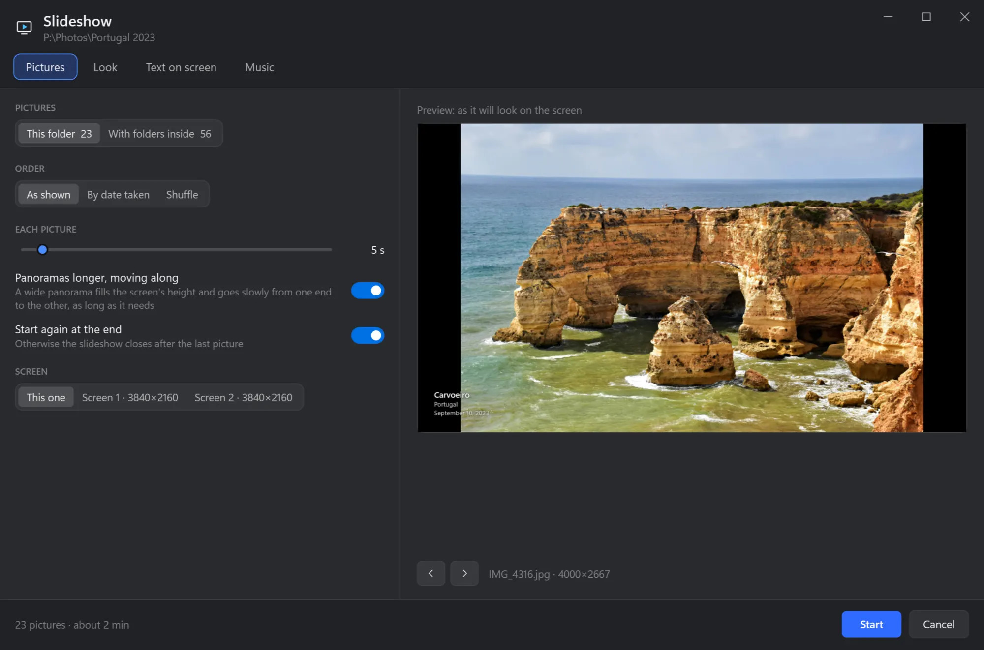 The slideshow's window